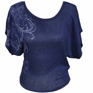 Dark blue shirt with rhinestone detailing Size L